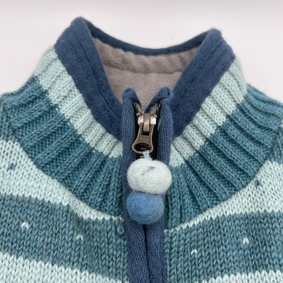 Laundromat Stuff Wool Knit Zip Up Sweater Stripe Fleece Lined - Blue - Picture 2 of 13